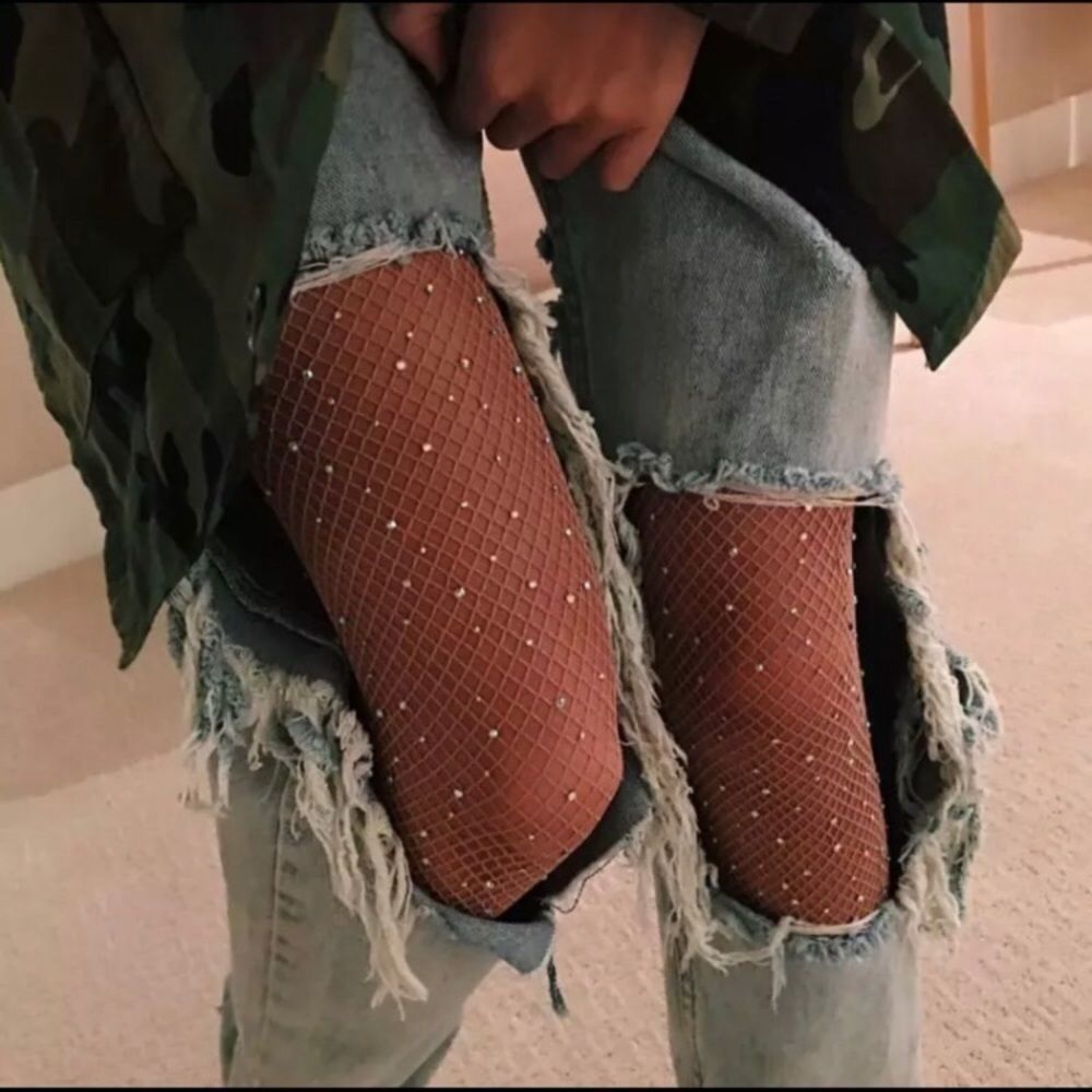 💎 Nude Fishnet Rhinestone Stocking 💎 - Picture 3 of 5